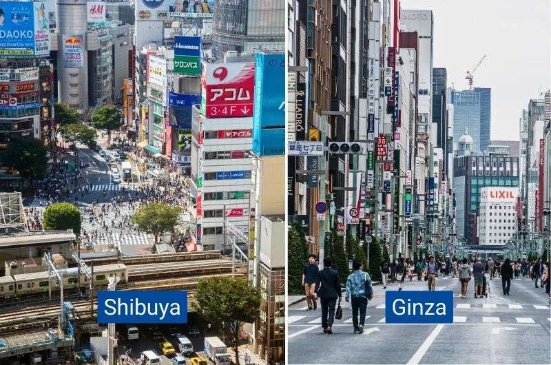 Shibuya and Ginza shopping districts in Tokyo Japan