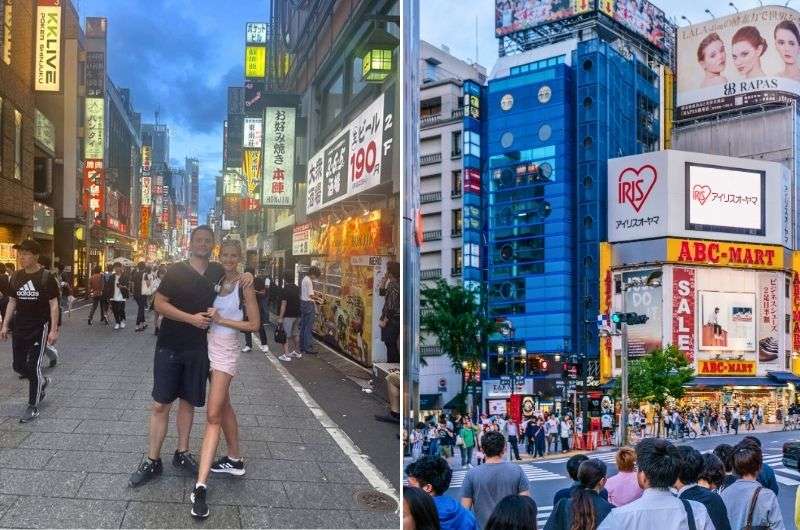 Tourists in Shinjuku neighborhood in Tokyo, Japan