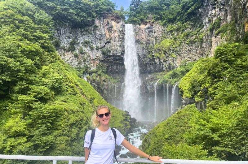 A tourist at Kegon Falls, Nikko, Japan