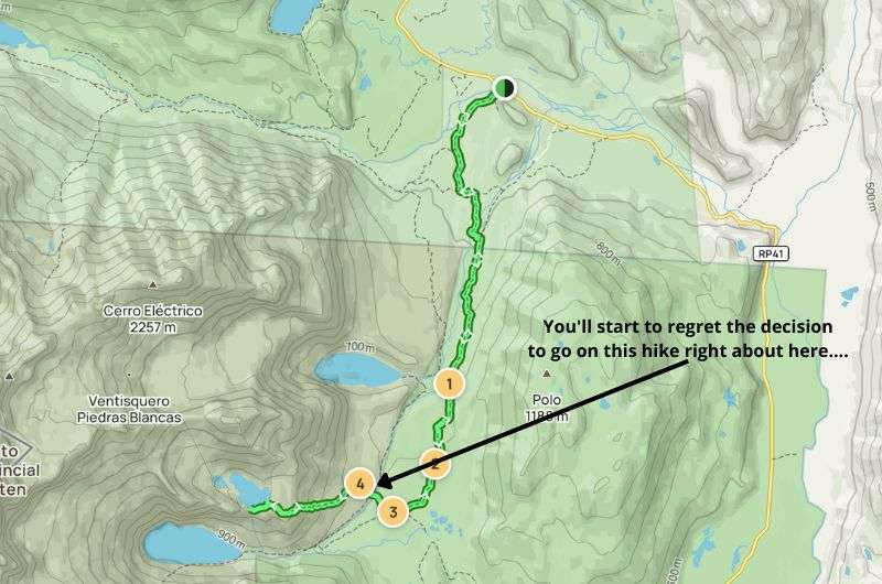 Map of the hike to Laguna de Los Tres, Patagonia