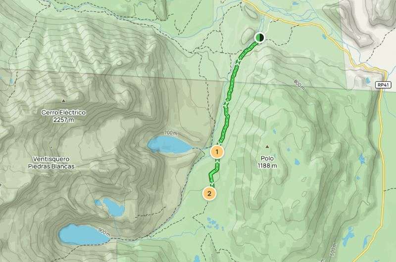 Map of the Piedras Blancas trail, Patagonia