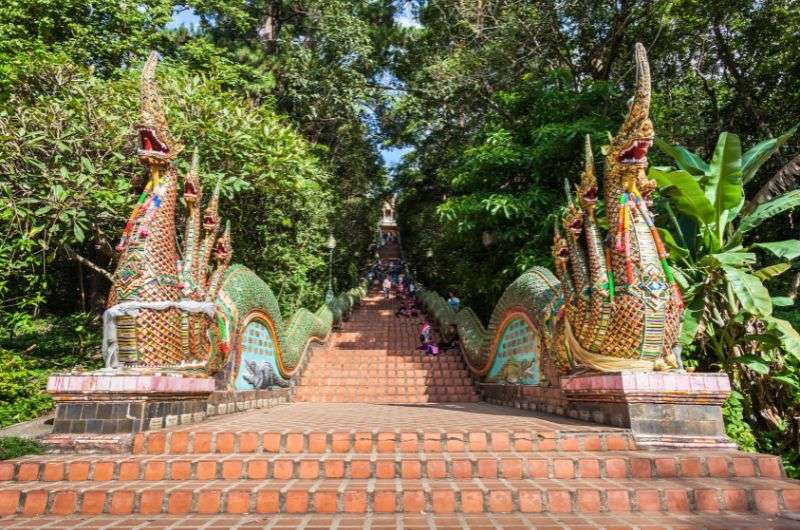 Stairs leading to Wat Phra That on Doi Suthep, Chiang Mai, Thailand