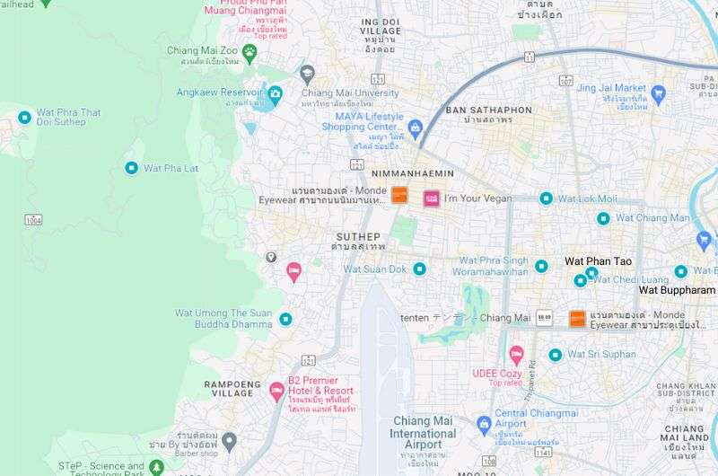 Map of most beautiful temples in Chiang Mai, Thailand