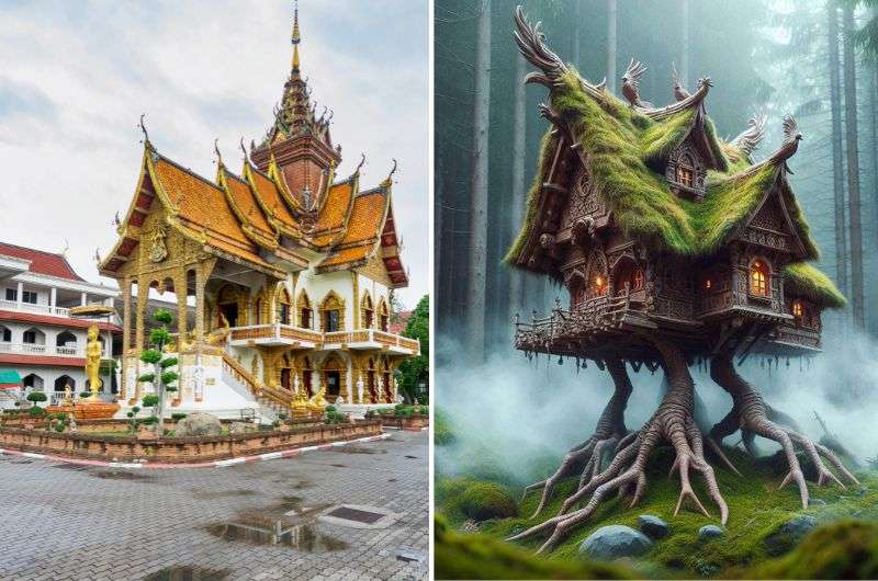 Wat Buppharam compared to Baba Yaga House, temples in Chaing Mai
