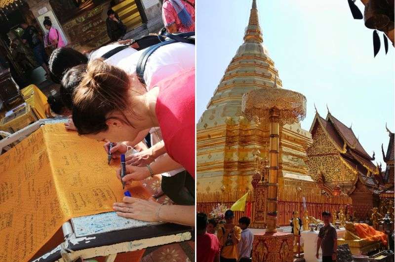 Wat Phra That Doi Suthep signing a paper, temples in Chiang Mai, Thailand