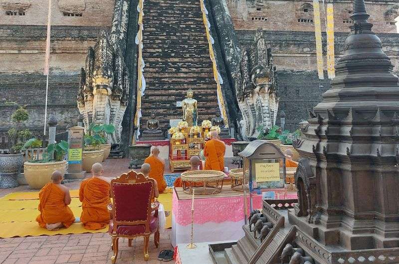Monks in Wat Chedi Luang, Chiang Mai, Thailand