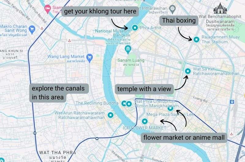Map of Bangkok itinerary day 2, Thailand