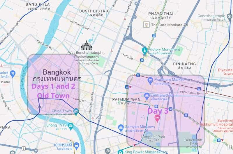Map of Bankok itinerary 4 days