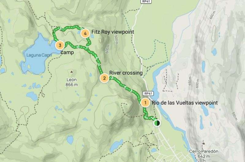 Map of Laguna Capri hike in Argentina