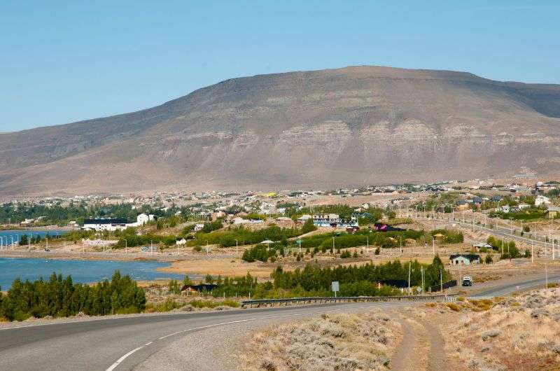 Road to El Calafate with the town in the distance, Argentina Patagonia