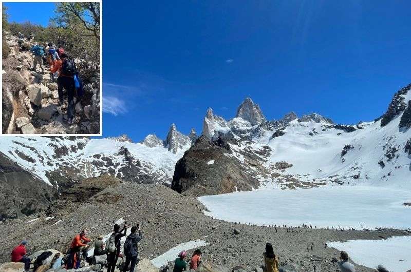 The final section with crowds of tourists on the Laguna de las Torres hike, photo by Next Level of Travel