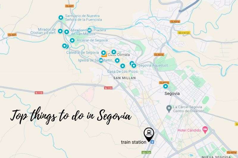 Map of all the top things to do in Segovia covered in Next Level of Travel blog article