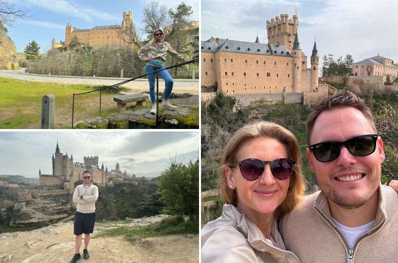 Taking pictures in front of the Alcazar castle in Segovia, Spain