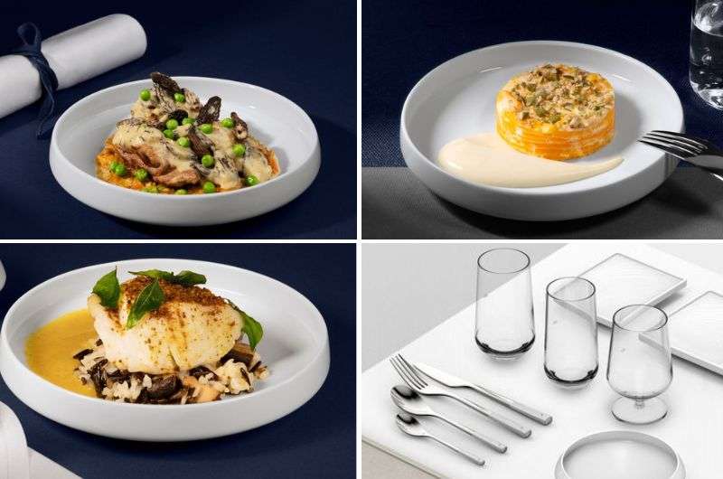 Meal service on Air France business class, photo of plates and cups