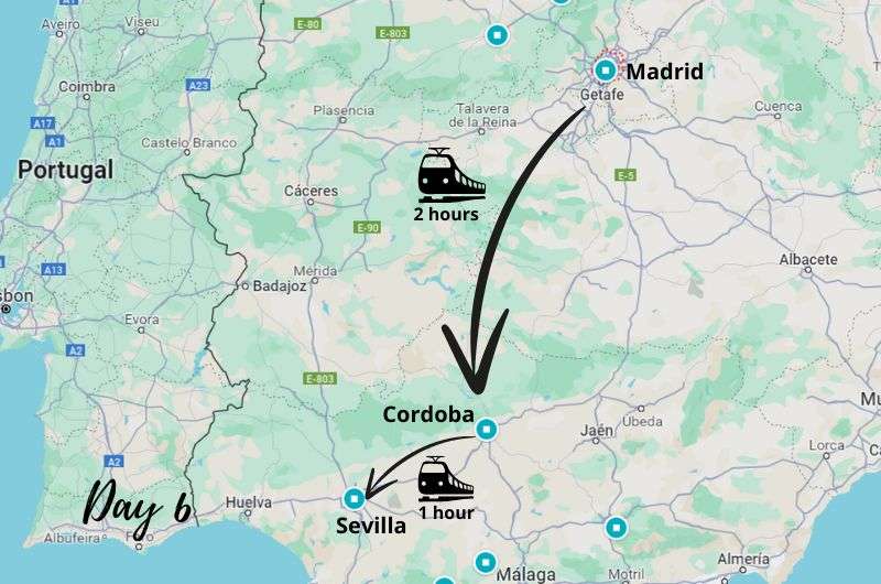 Map of day 6 of 10 days in Spain itinerary by Next Level of Travel