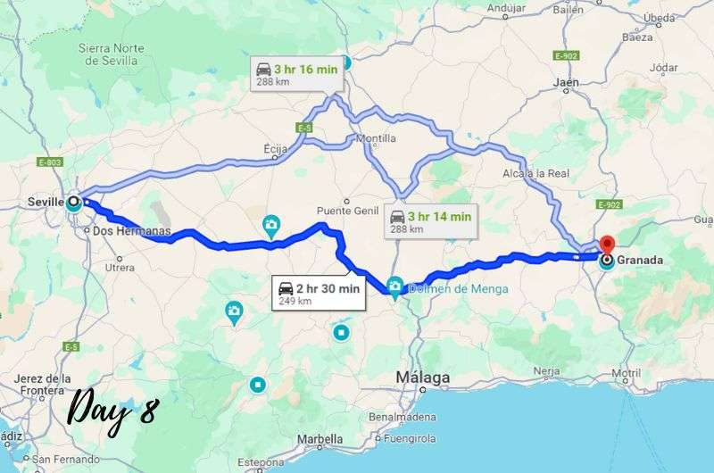 Map of day 8 of 10 days in Spain itinerary by Next Level of Travel