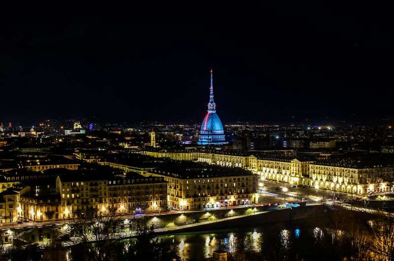 View of Turin at night, Italy, itinerary 