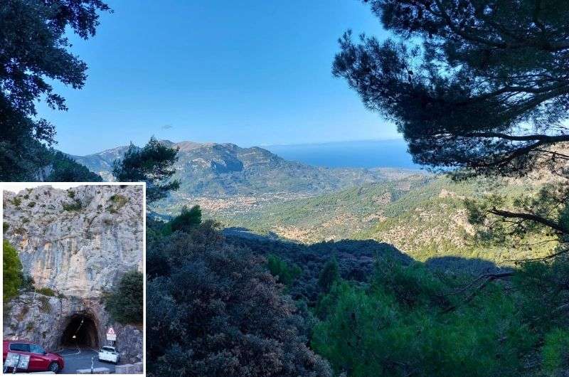 Snapshots of the views and tunnels on the drive from Soller to Fornalutx, Mallorca, photos by Next Level of Travel