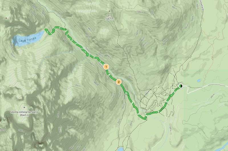 Map of Mirador Las Torres hiking trail in Torres del Paine National Park, Chile