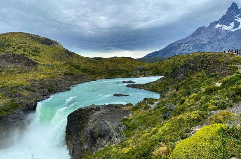 PHoto from the Salto Grande Waterfall on the Cuernos Lookout hike in TOrres del Paine, Patagonia, Chile. Photo by Next Level of Travel