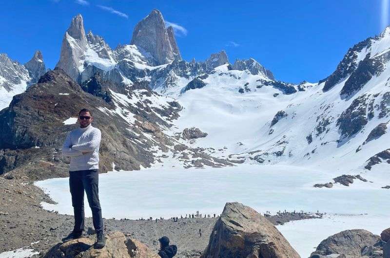 A tourist on the Laguna de los Tres hike, Argentina, photo by Next Level of Travel