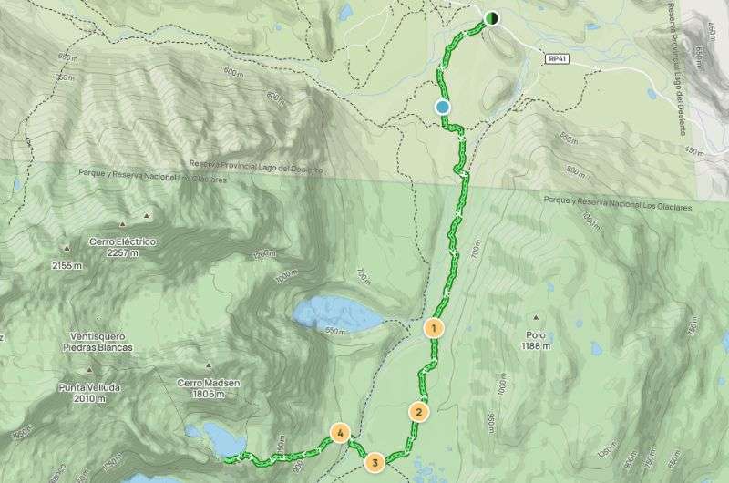 Map of the Laguna de los Tres hike in Argentina