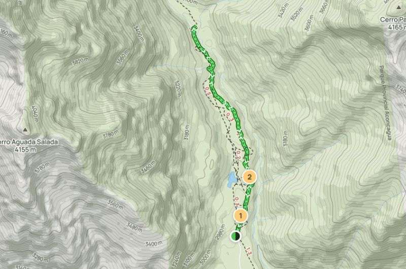 Map of the Los Horcones hike in Argentina