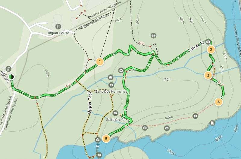 Map of the lower circuit trail on Iguazu Falls, Argentina