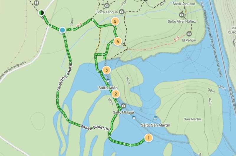 Map of the Upper Circuit trail on Iguazu Falls, Argentina