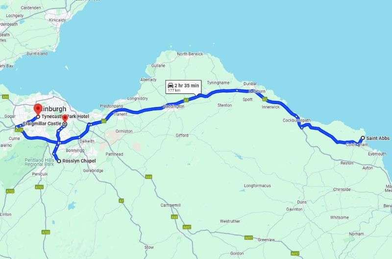 Map of the route for third day of 3-day Edinburgh itinerary by Next Level of Travel