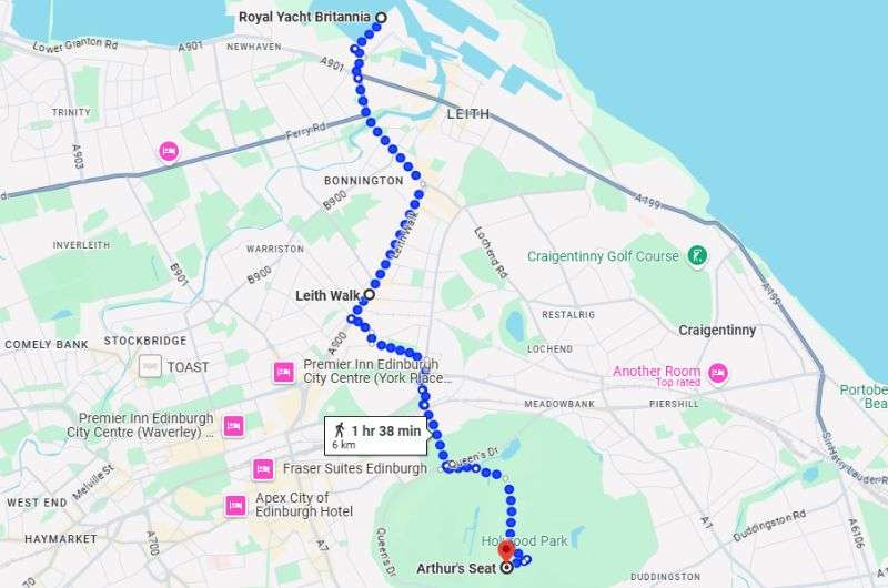 Map of the second day of 3-day Edinburgh itinerary by Next Level of Travel