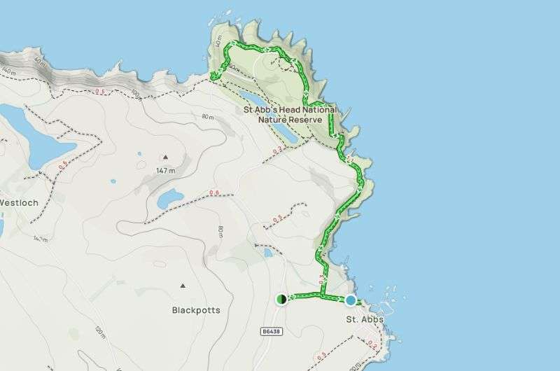 Map of the St Abb’s Head trail in Edinburgh, Scotland