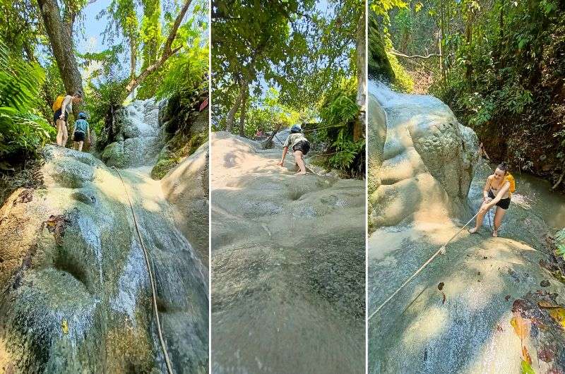 Climbing the Sticky Waterfalls as part of the 3 week Thailand itinerary, photos by Next Level of Travel