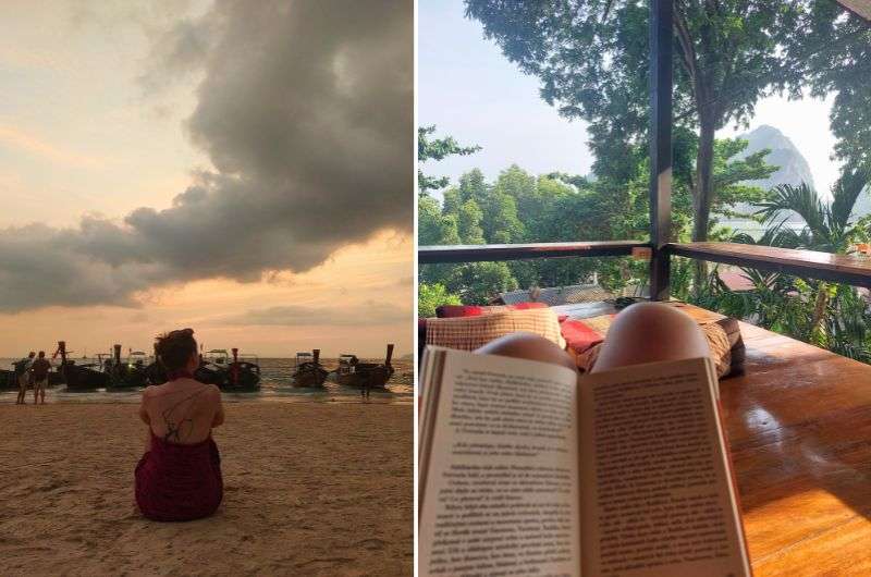 Sunset on Railay Beach and relaxing with a book on Railay, Thailand, Photos by Next Level of Travel