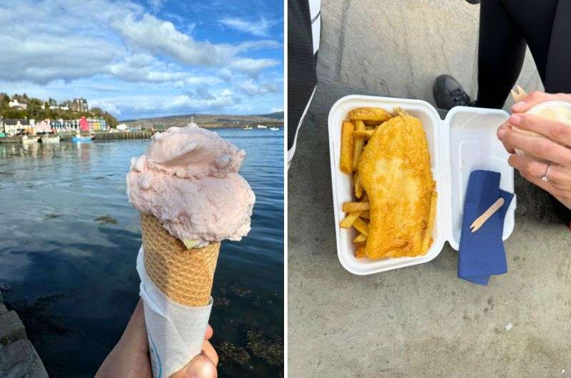 Getting ice cream and fish and chips in Tobermory on Isle of Mull in Scotland, photo by Next Level of Travel