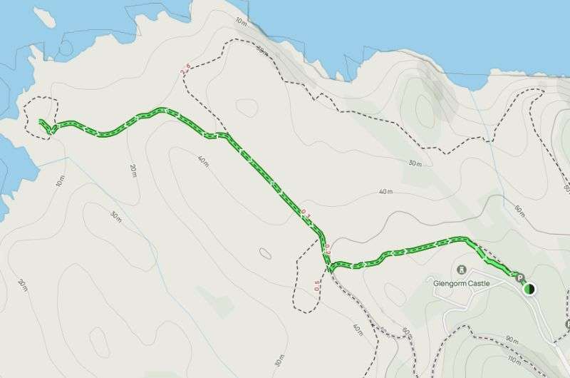 Map of the Glengorm Castle to Dun Ara trail on Isle of Mull, Scotland