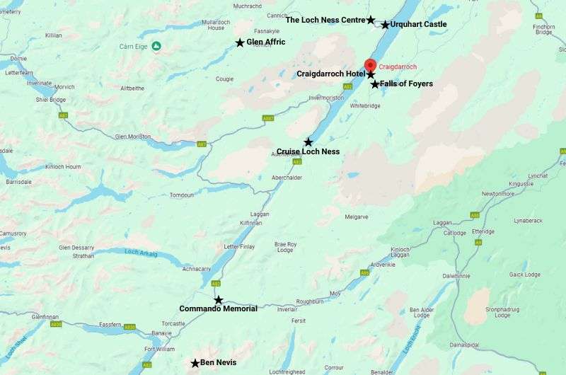 Map of the best things to do in the Loch Ness Area, map by Next Level of Travel