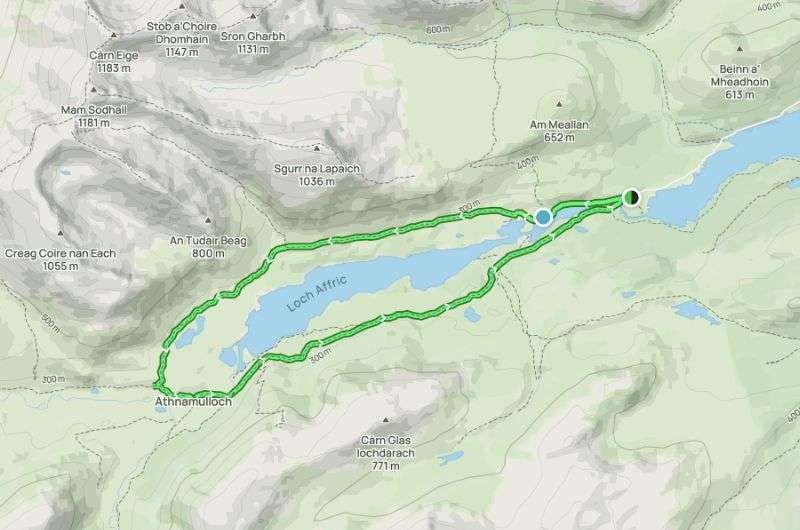 Map of the Glen Affric Circular trail, Scotland