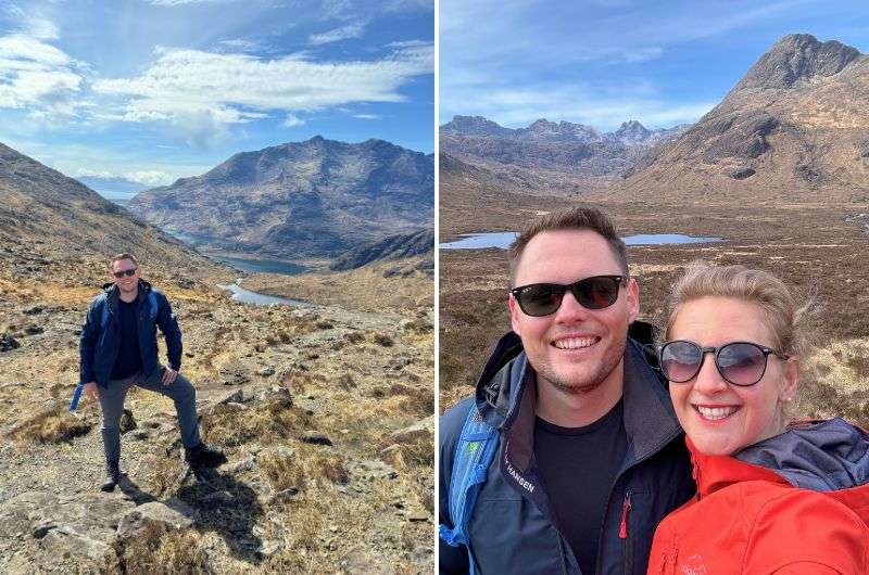 A tourist and the Cuillin Mountains view, Scotland, photo by Next Level of Travel