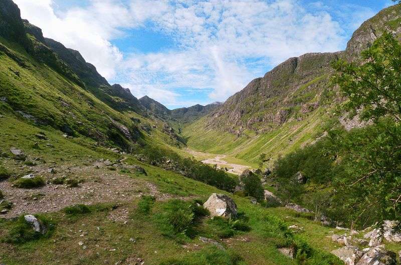 Beautiful scenery of Hidden Valley in Glencoe, Scotland, photo by Next Level of Travel