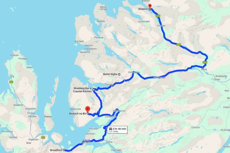 Map of the route of the day 9 of 2-week Scotland itinerary