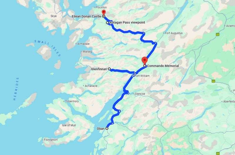 Map of the route on day 6 of 2-week Scotland itinerary