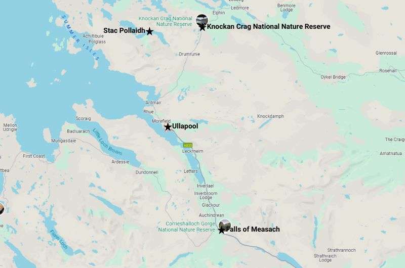 Map pinpointing the best places in Ullapool, Scotland 2-week itinerary