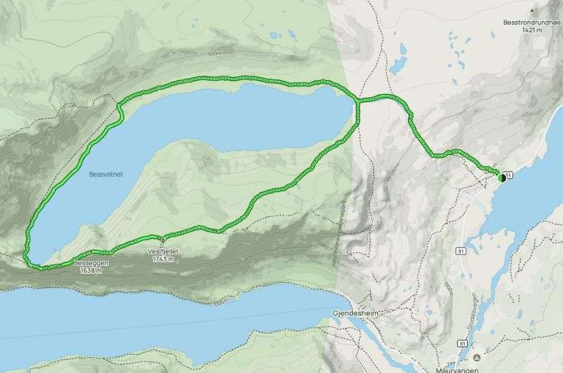 Map of the secret trailhead C: Bessheim, Norway  