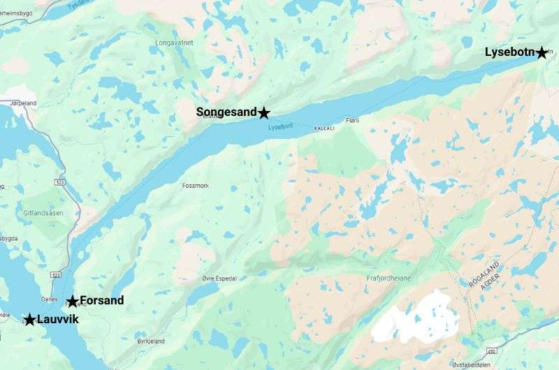 Map of Lysefjord in Norway, map by Next Level of Travel