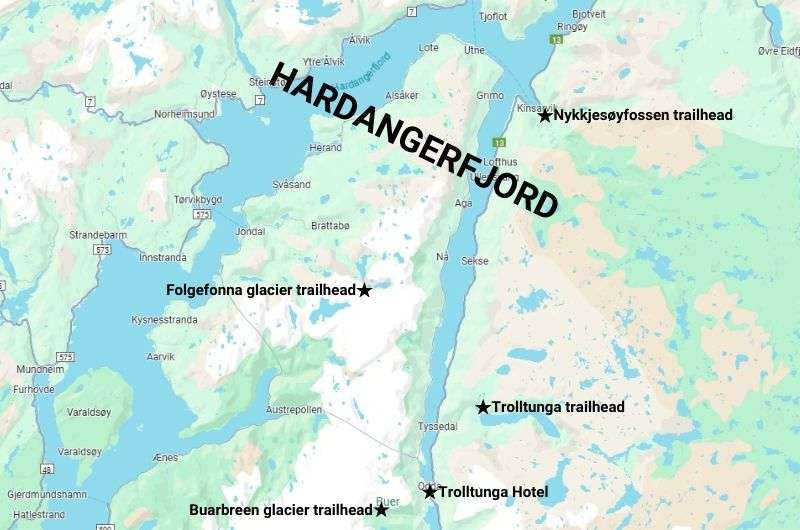  Map of Hardangerfjord, Norway