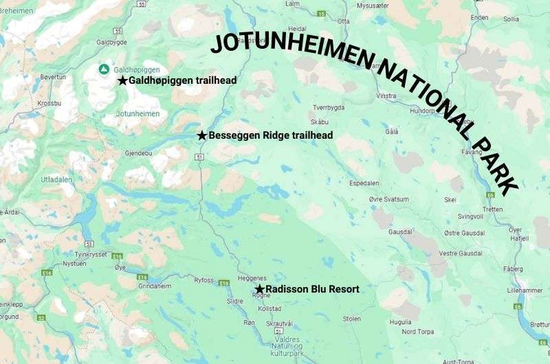 Map of Jotunheimen National Park, Norway