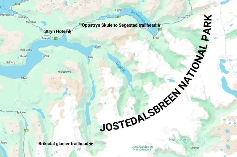 Map of the Jostedalsbreen National Park, Norway