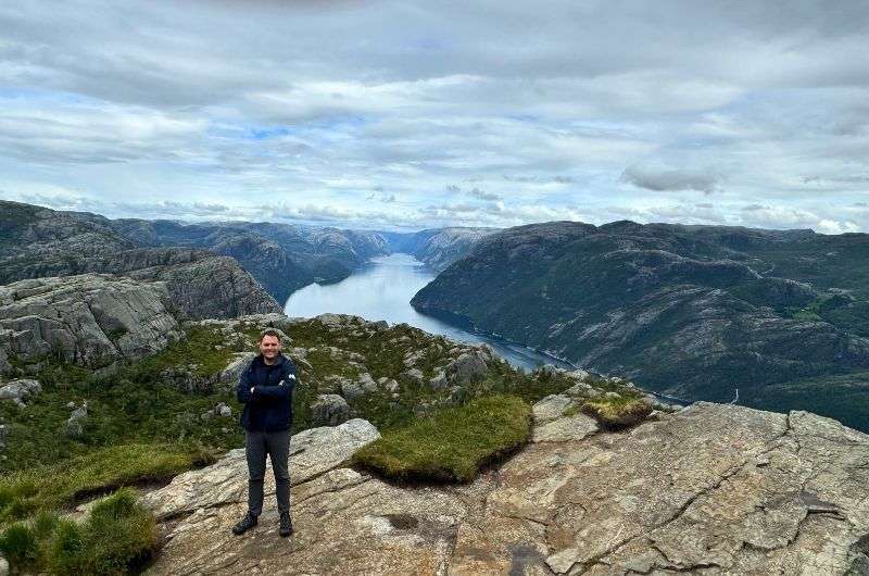 traveler on Pulpit Rock hike, best hikes in Norway, photo by Next Level of Travel