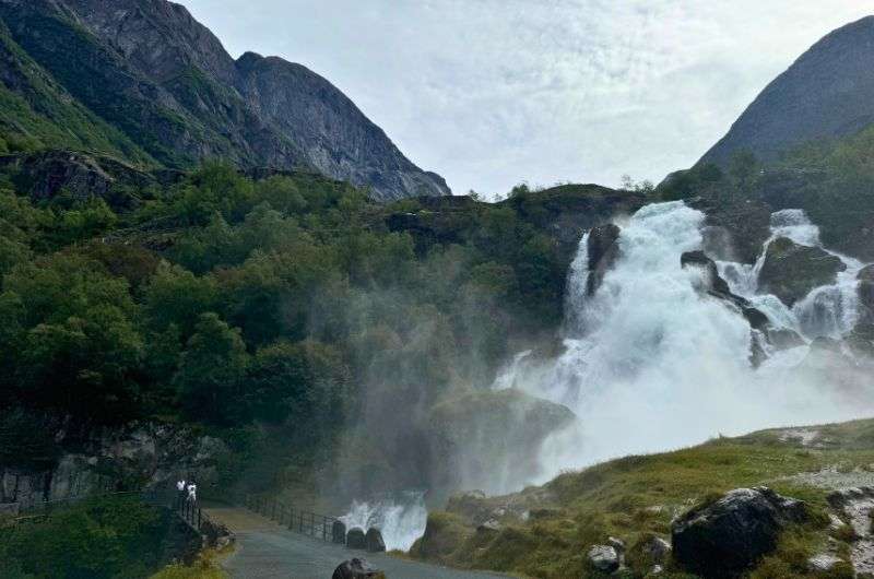 waterfalls on the way to Briksdal glacier in Norway, photo by Next Level of Travel